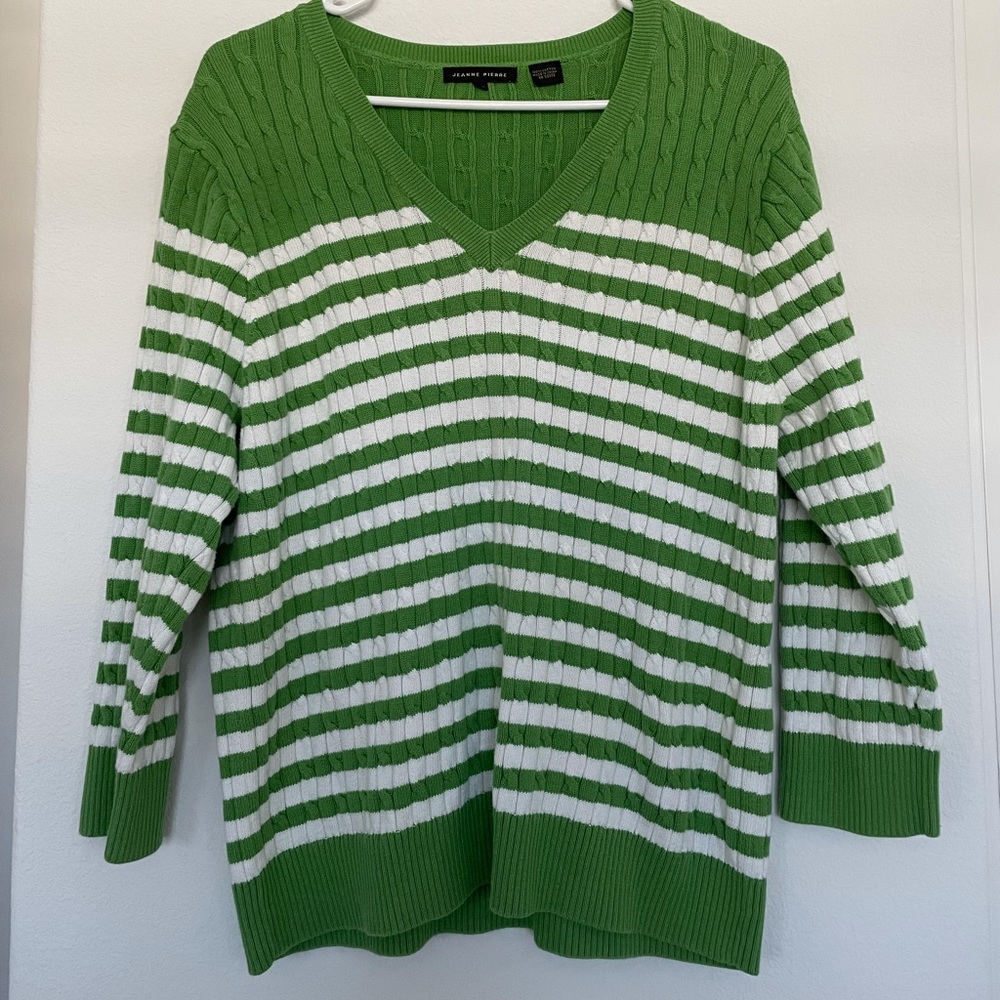 Green and White Sweater
